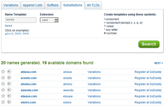 Web 2.0 domain search